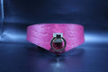 Pink leather submissive collar with O-ring, perfect for BDSM, bondage play, and discreet day wear.