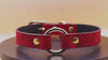Handcrafted red BDSM collar with floral embossing and O-ring