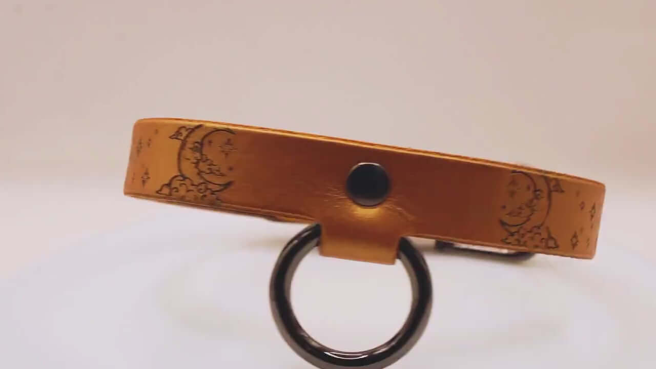 Elegant leather choker featuring a crescent moon and stars design, a stylish statement necklace for everyday wear.