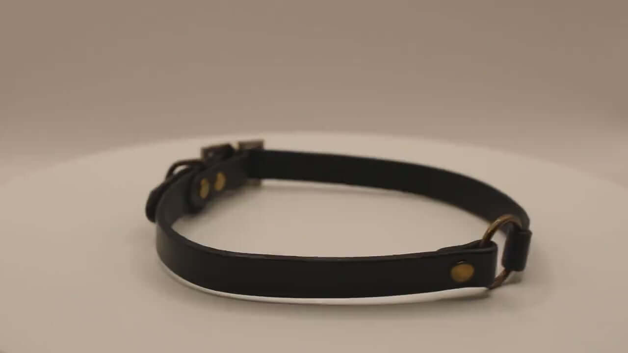 Handcrafted leather O-ring choker, a gothic bondage collar perfect for alternative fashion and BDSM aesthetics.