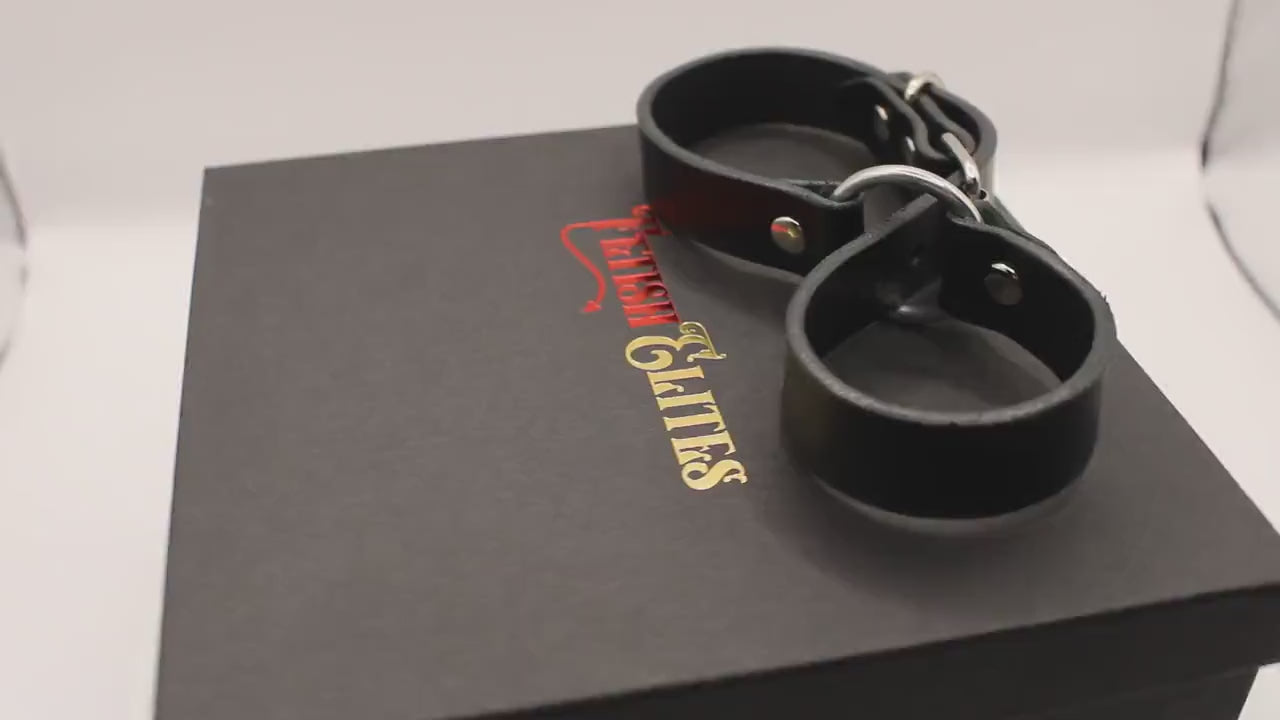 BDSM Leather Handcuffs Black Adjustable Bondage Wrist Cuffs