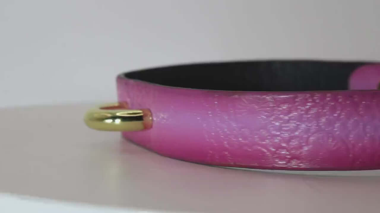 Soft pink floral leather bdsm collar with O-ring, perfect as a sub collar or discreet day collar for bondage enthusiasts.