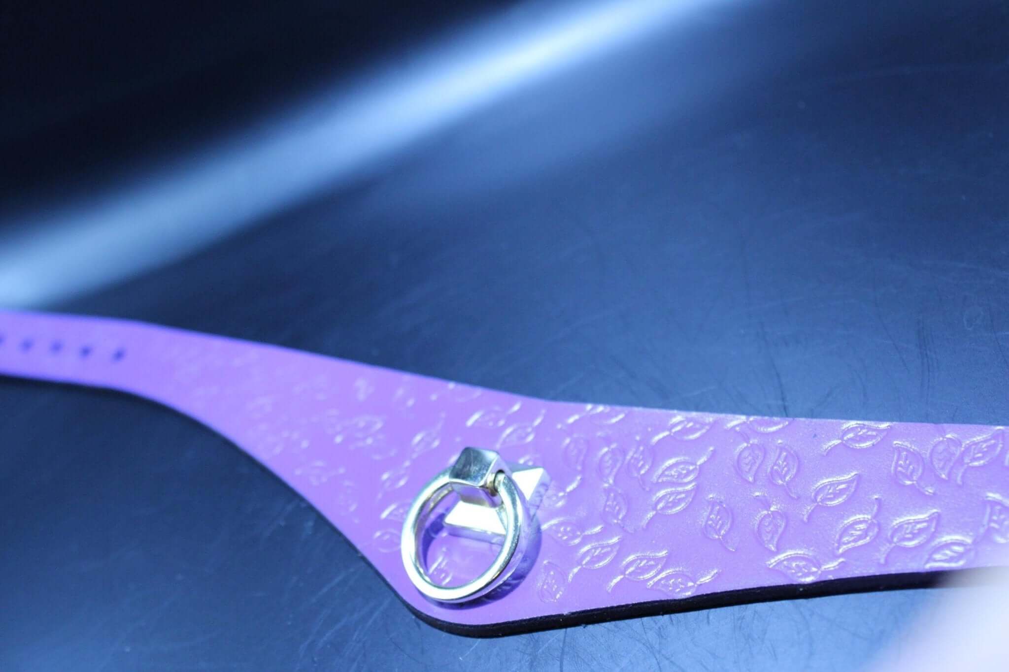 Purple Leaf submissive collar with D-ring, elegant BDSM accessory in rich leather for bondage and sensual play.