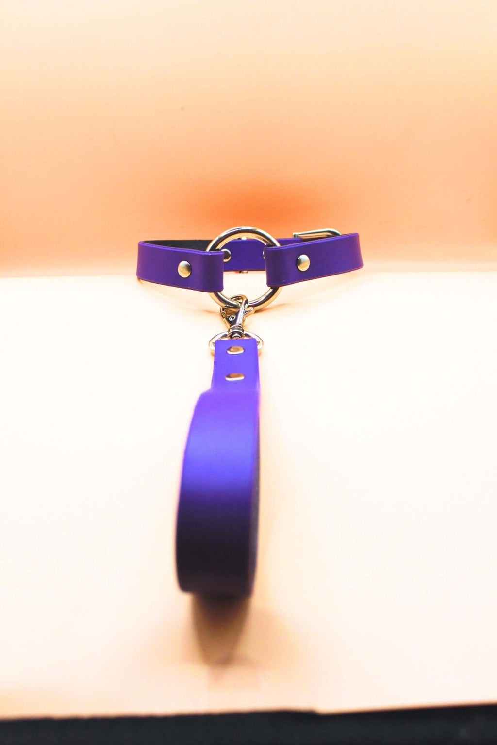 Purple leather choker collar with leash, perfect for submissive jewelry and discreet everyday wear.