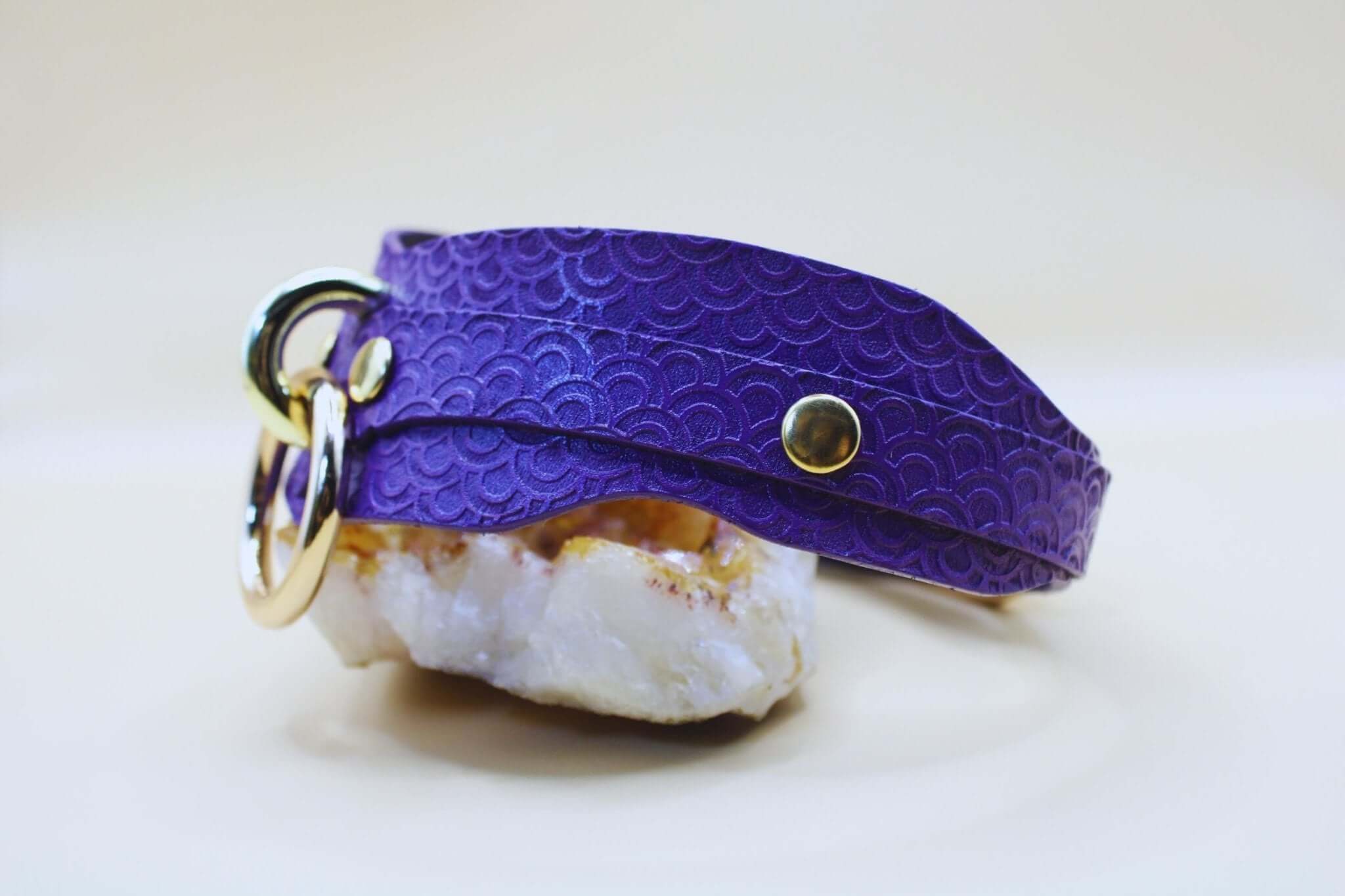 Elegant purple submissive collar with D-ring, perfect for BDSM play and stylish daily wear.