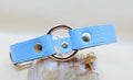 Sky blue submissive collar with O-ring, minimalist design, perfect for BDSM jewelry and discreet day collar use.