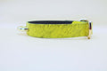 Yellow floral leather BDSM collar, perfect for submissive jewelry and daily wear as a discreet day collar.